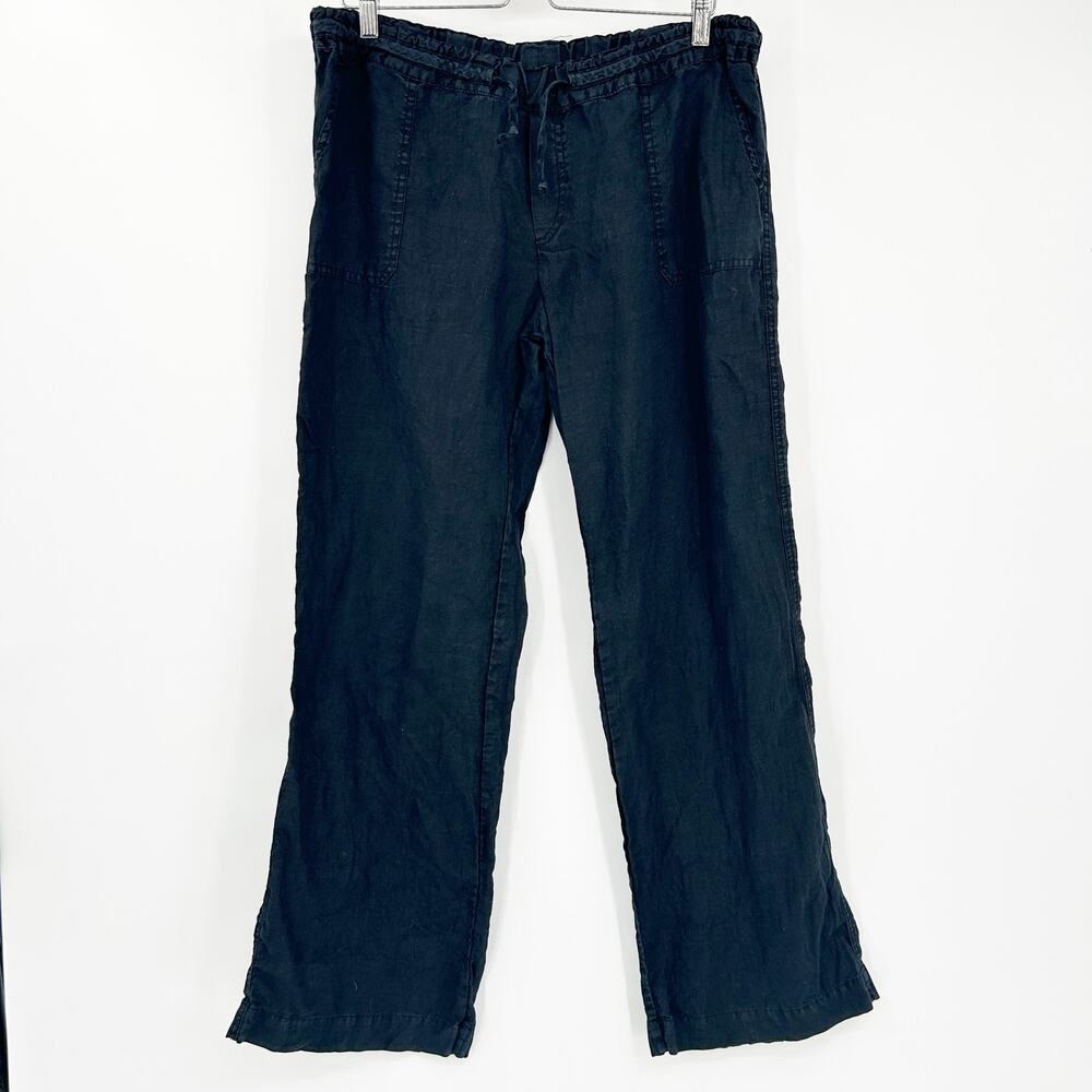 Allen Allen Womens Minimalist Beachy Pull On Wide Leg 100% Linen‎ Pants XL Black